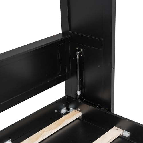 Ball & Cast Queen Size Murphy Bed,Murphy Bed Cabinet W/ 2 Five-Layer Cabinet,Hideaway Wall Bed W/LED Lights,Wood Hidden Bed Frame for Guest Room