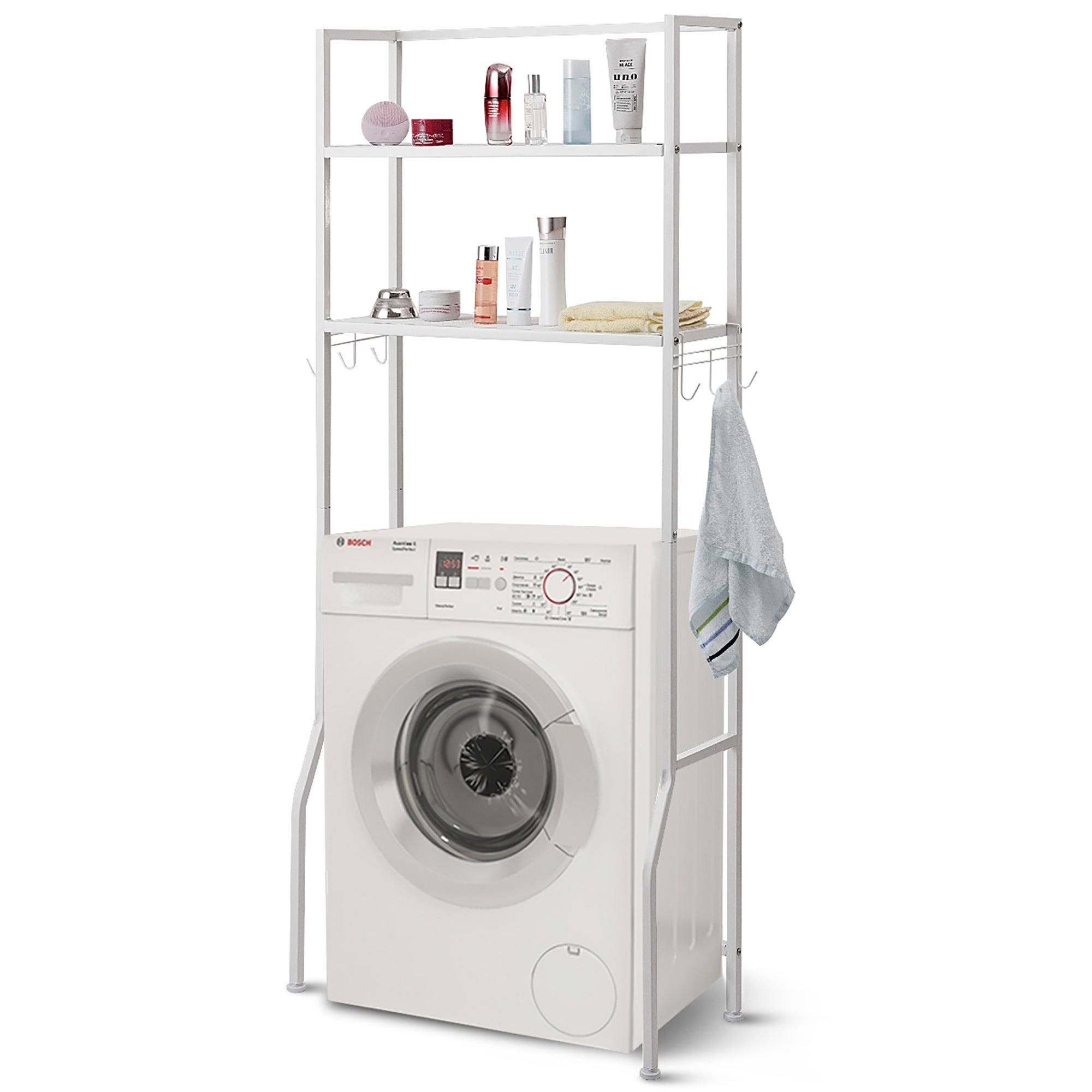 Over-the-Toilet Storage Bathroom Shelf with 2 Tier Rack - Oak Finish - White