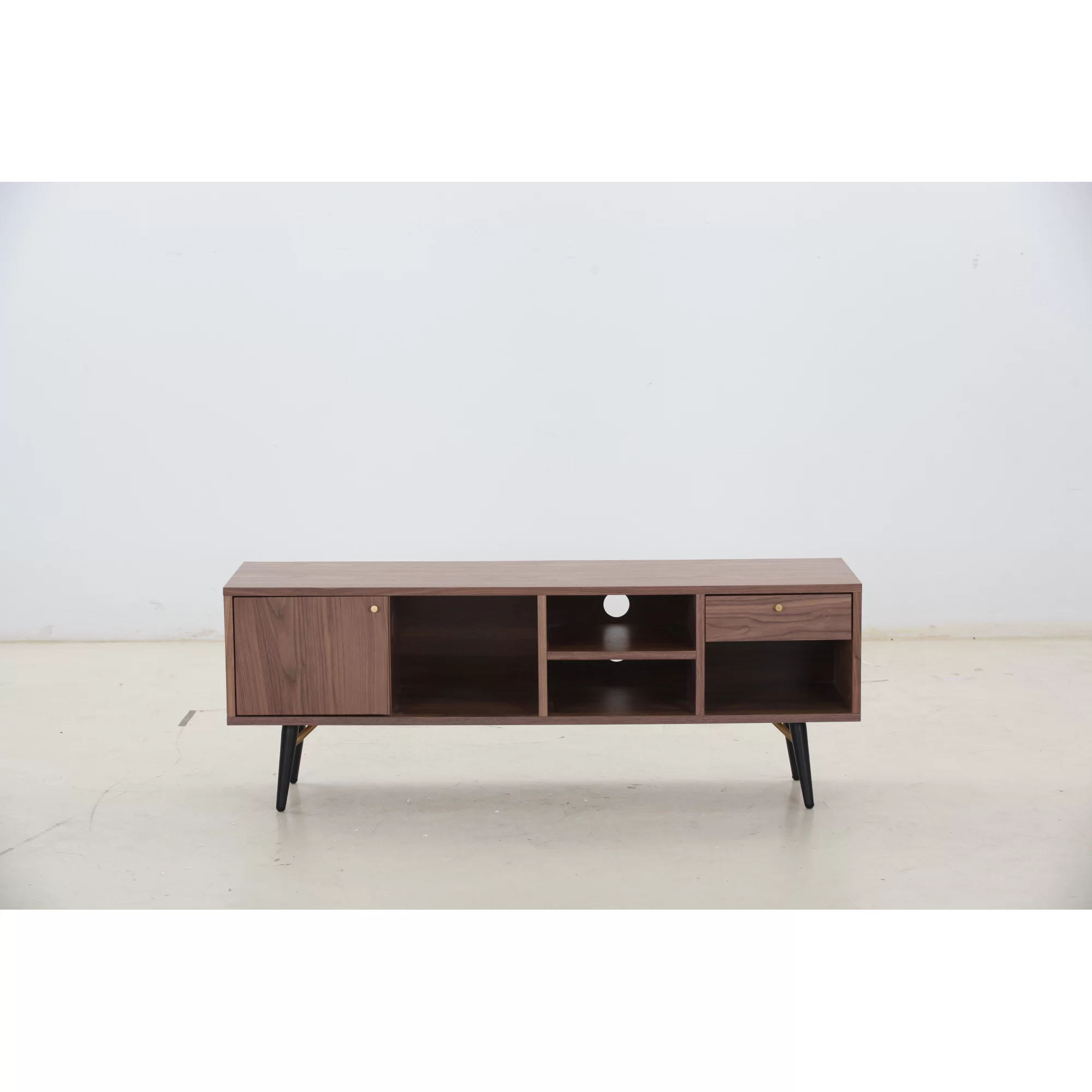 Mid-Century Modern Low Profile Media Console TV Stand, Walnut