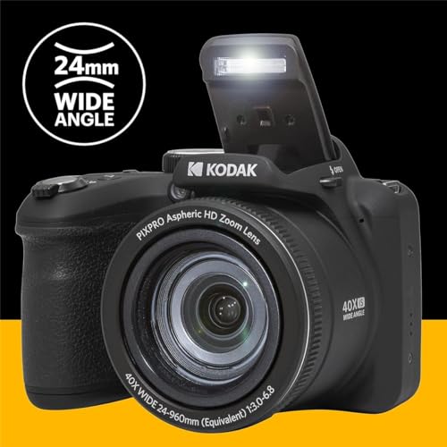 KODAK PIXPRO AZ405-BK 20MP Digital Camera 40X Optical Zoom 24mm Wide Angle Lens Optical Image Stabilization 1080P Full HD Video 3" LCD Vlogging