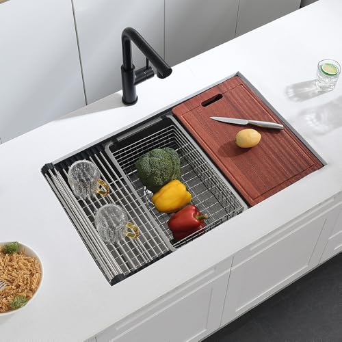 30 In Black Undermount Workstation Kitchen Sink