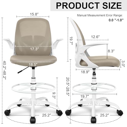 Primy Drafting Chair Tall Office Chair with Flip-up Armrests Executive Ergonomic Computer Standing Desk Chair with Lumbar Support and Adjustable
