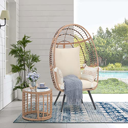 JOIVI Wicker Egg Chair, Oversized Indoor Outdoor Lounger Large Egg Basket Chair with Stand and Cushions for Patio Porch, Backyard, Living Room
