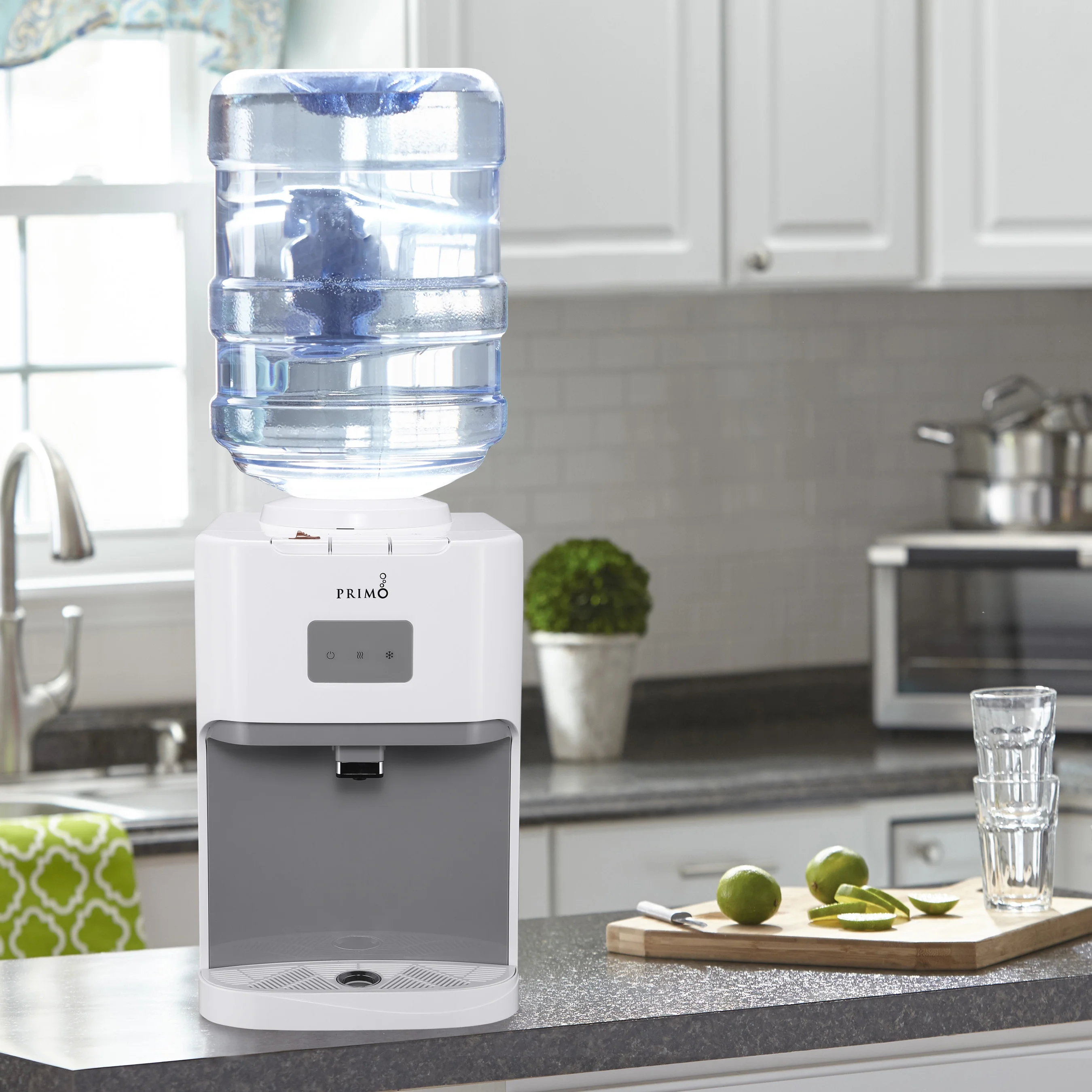 Primo Deluxe Countertop Water Dispenser Top Loading, Hot/Cold/Room Temp, White