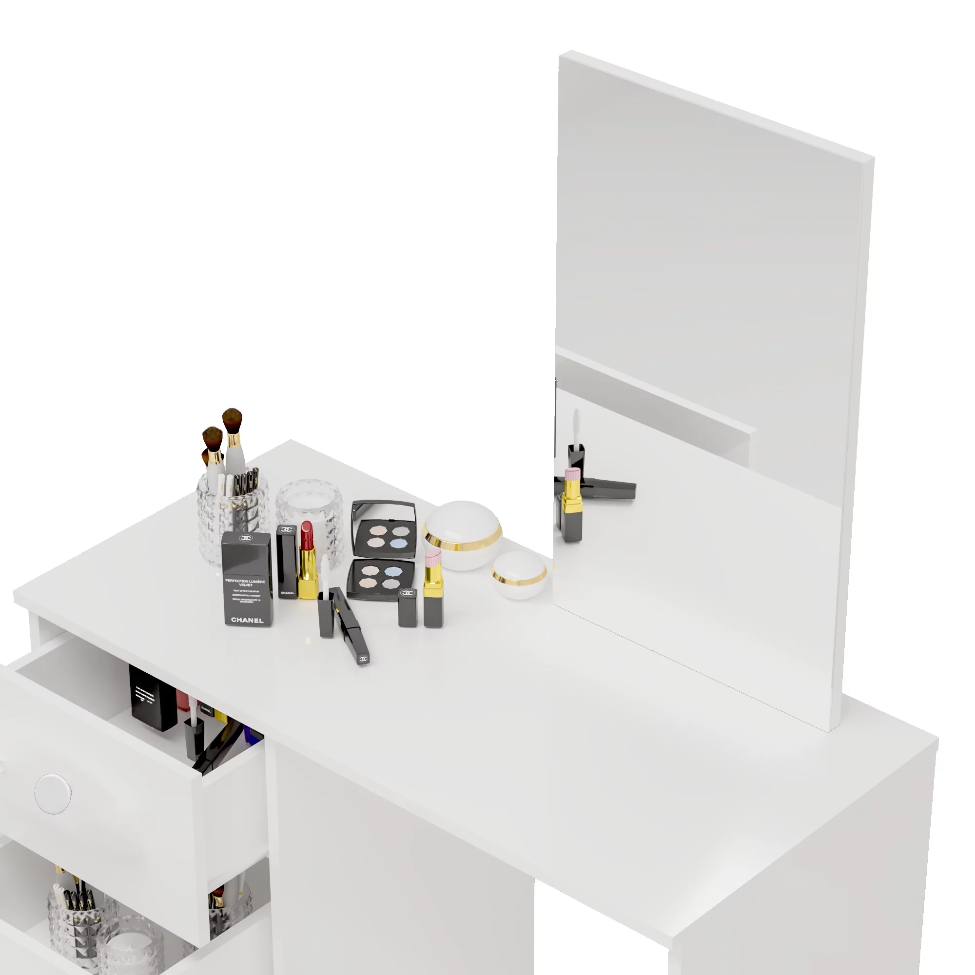 Boahaus Kira Mini Modern Vanity Table 3 Drawers, Mirror, Ample Table Top, White Painted for Bedroom