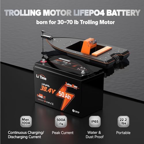 LiTime 36V 50Ah Trolling Motor Bluetooth 5.0 Low-Temp Protection LiFePO4 Battery with 43.8V 25A Charger, Buit in 50A BMS