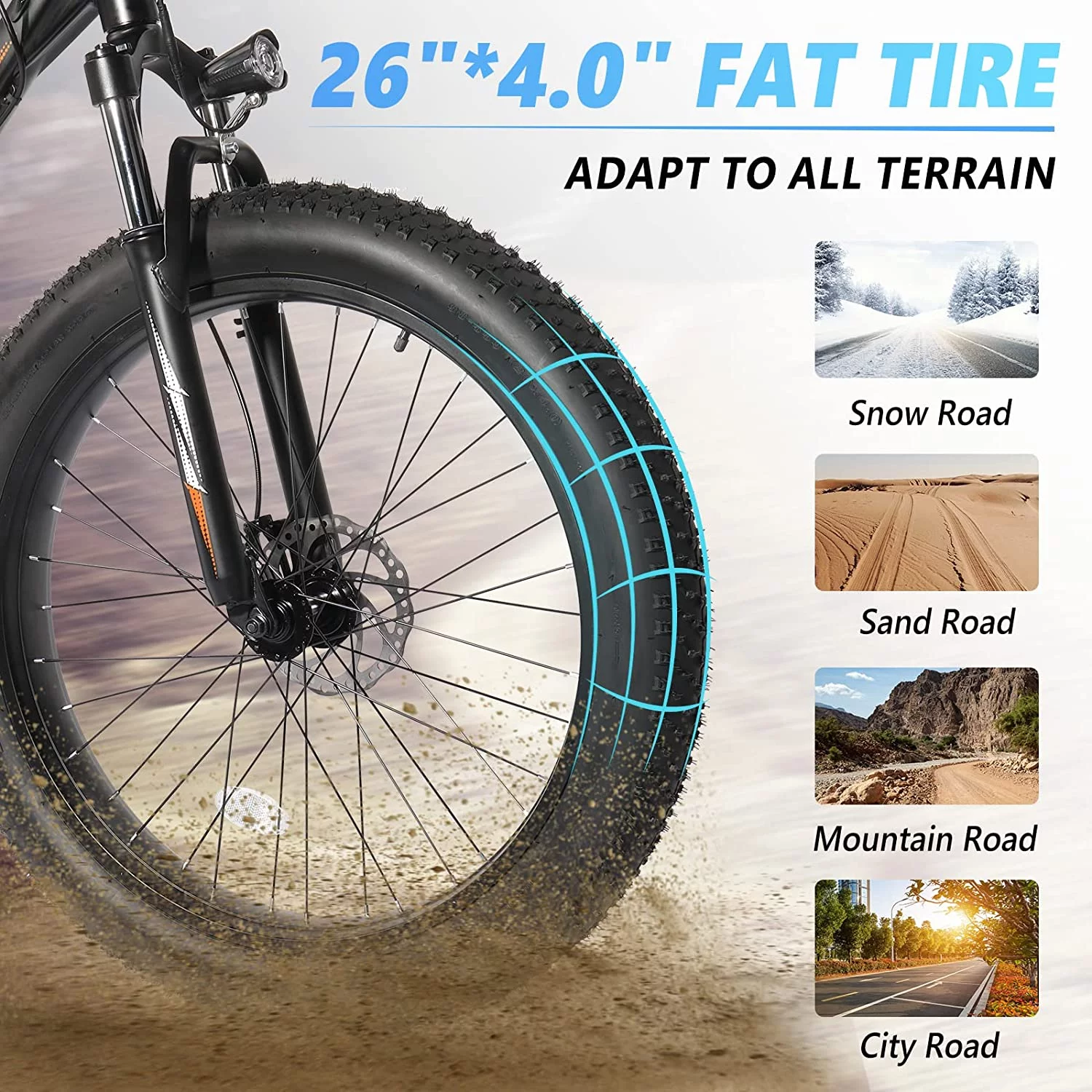 PEXMOR Electric Bike for Adult, 26" Fat Tire Adult Ebike Electric Bicycle 500W 48V 13AH Removable Battery