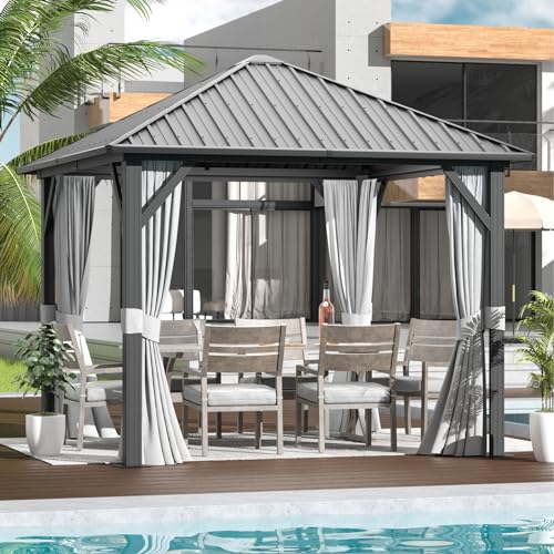 Aoxun 10' X 12' Hardtop Gazebo, Aluminum Metal Outdoor Gazebo with Galvanized Steel Double Roof