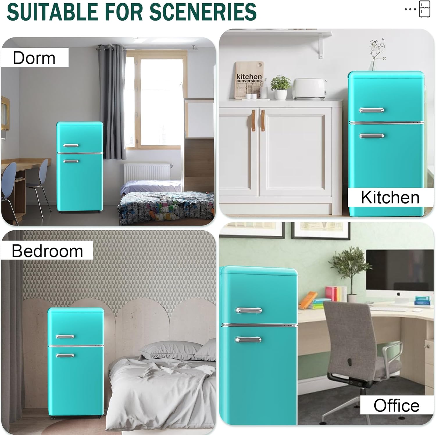 Compact Retro Fridge with Freezer for Bedroom, 4.4 Cu. Ft. Retro Mini Fridge with Separate Freezer