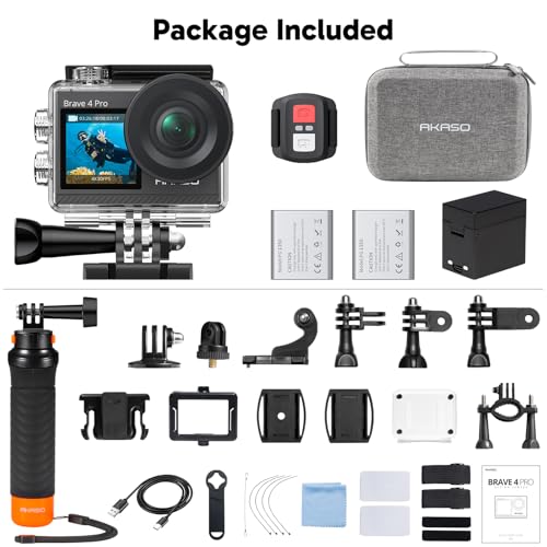 AKASO Brave 4 Pro 4K30 Action Camera with 256GB MicroSD U3 Card 131FT Underwater Waterproof Camera EIS Touch Screen Remote Control with 2x1350mAh