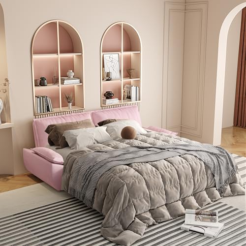 70.1" Futon Sofa Bed Queen Size, Pull Out Bed, 3-in-1 Convertible Sleeper Sofa with 2 Soft Pillows, Modern Velvet Futon Couch for Living Room