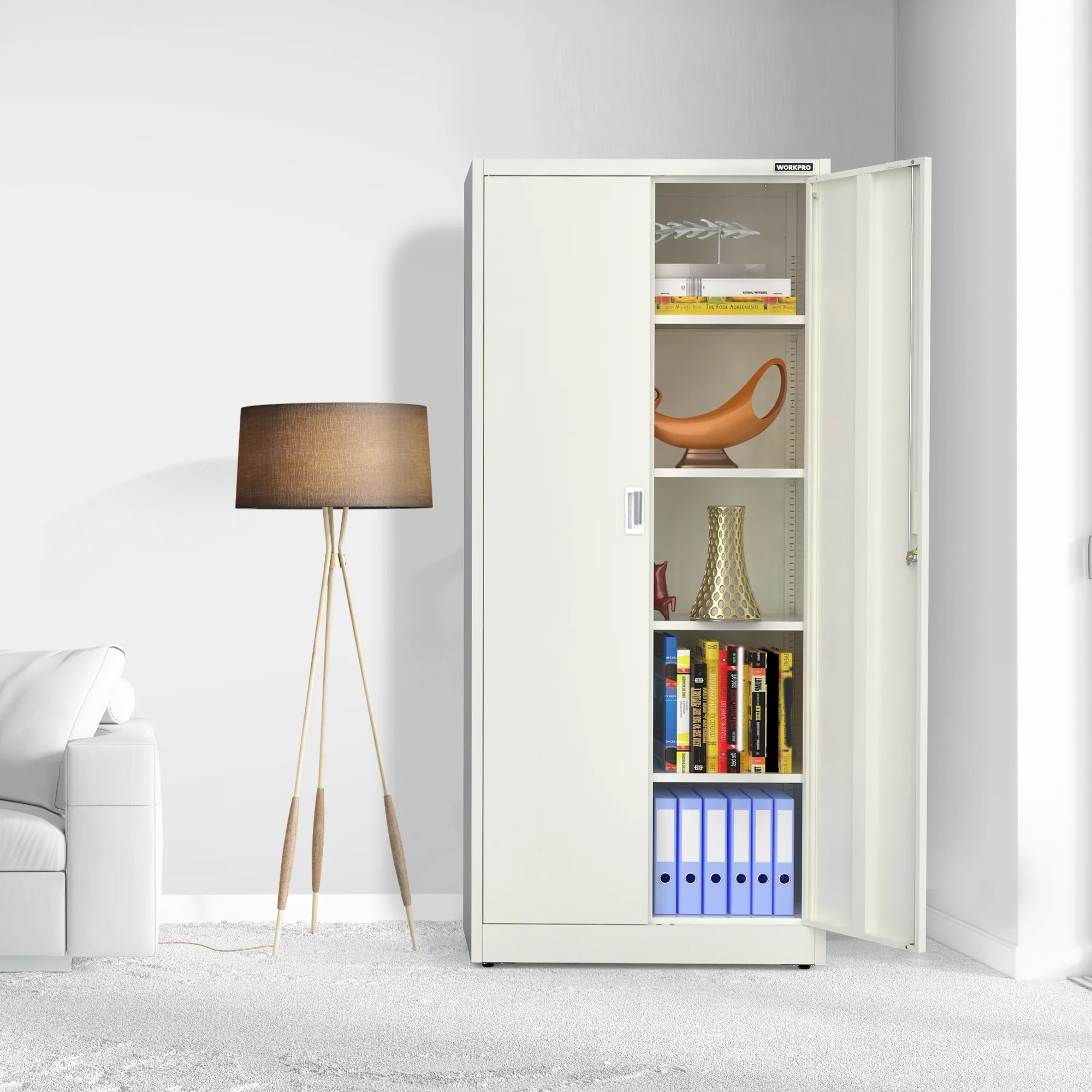 WORKPRO Metal Garage Storage Cabinet-White(31.5in.Wx15.75in.Dx71in.H), Solid packed