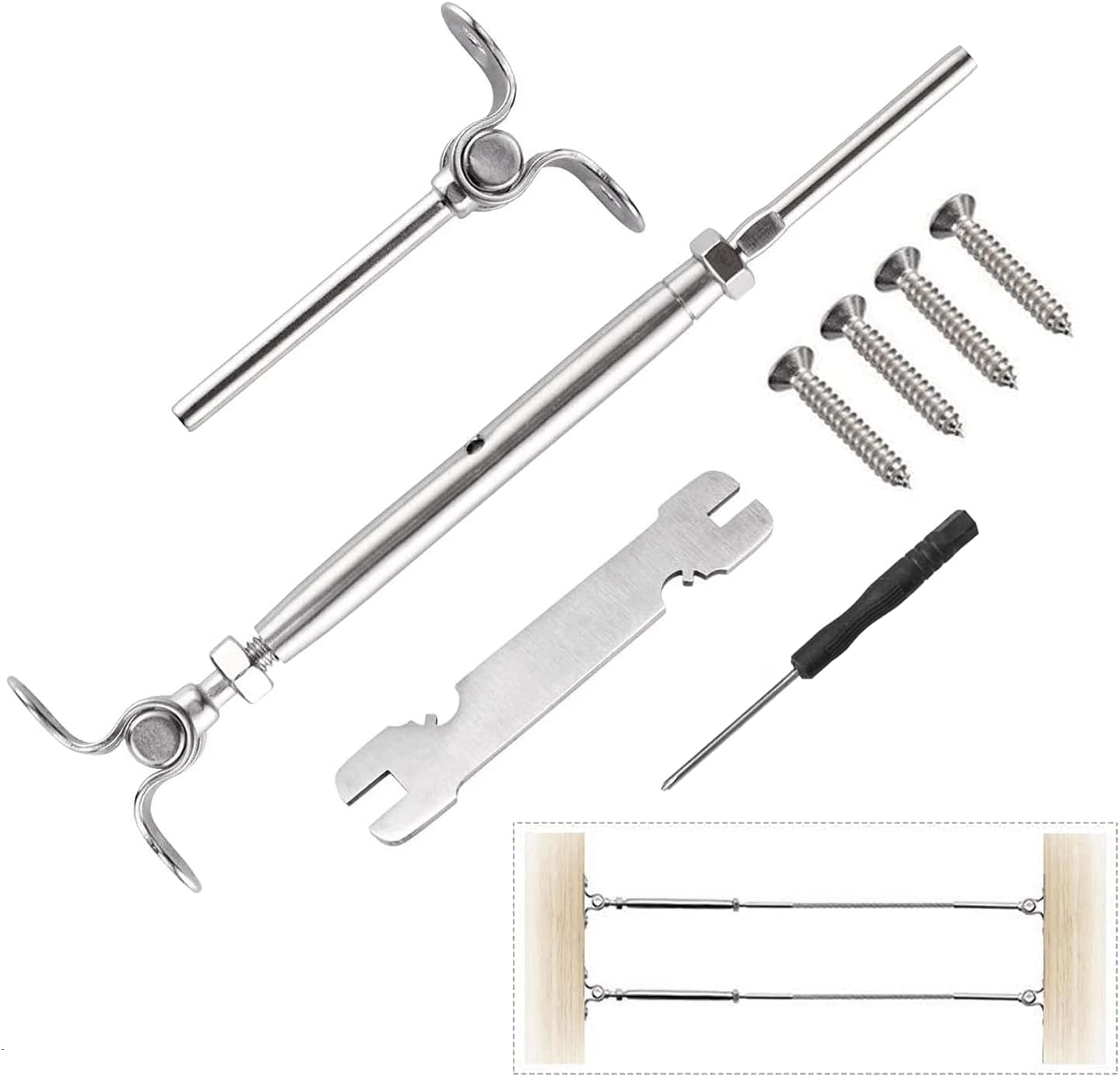 CKE 25 Pack T316 Stainless Steel 180° Adjustable Angle Cable Railing Hardware Kit 1/8 Wire Rope for Wood Post