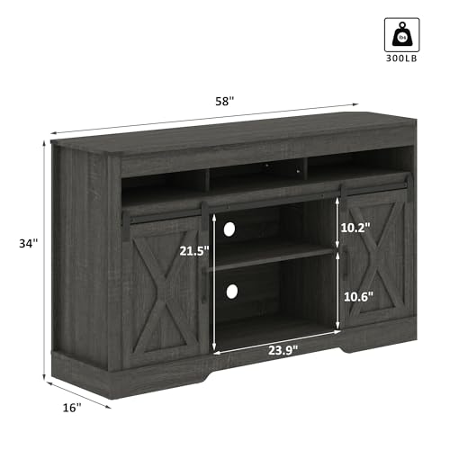 Farmhouse TV Stand for 65+ Inch TV, 34'' Tall Entertainment Center with Sliding Barn Doors