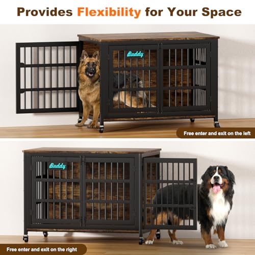 EasyCom 48"/42"/33" Dog Crate Furniture with Name Tag, Heavy Duty Dog Kennel Indoor for Large Dogs