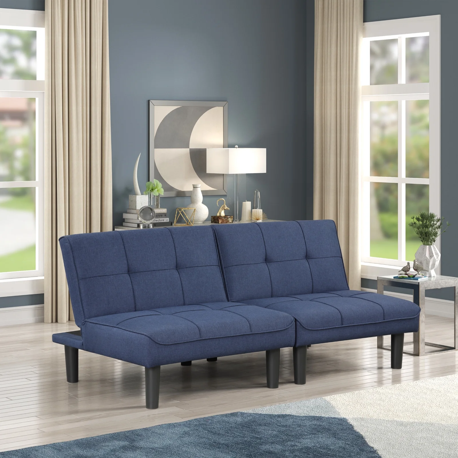 OUllUO 3-In-1 Convertible Futon Sofa Bed Twins, Loveseat Futon Couch Daybed with Folding Adjustable Backless