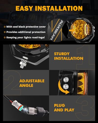 Auxbeam V-MAX Series 72W LED Pod Driving Lights, 4x2.5 Inch Rectangle Side Shooter Offroad Cube Spotlights with Amber DRL