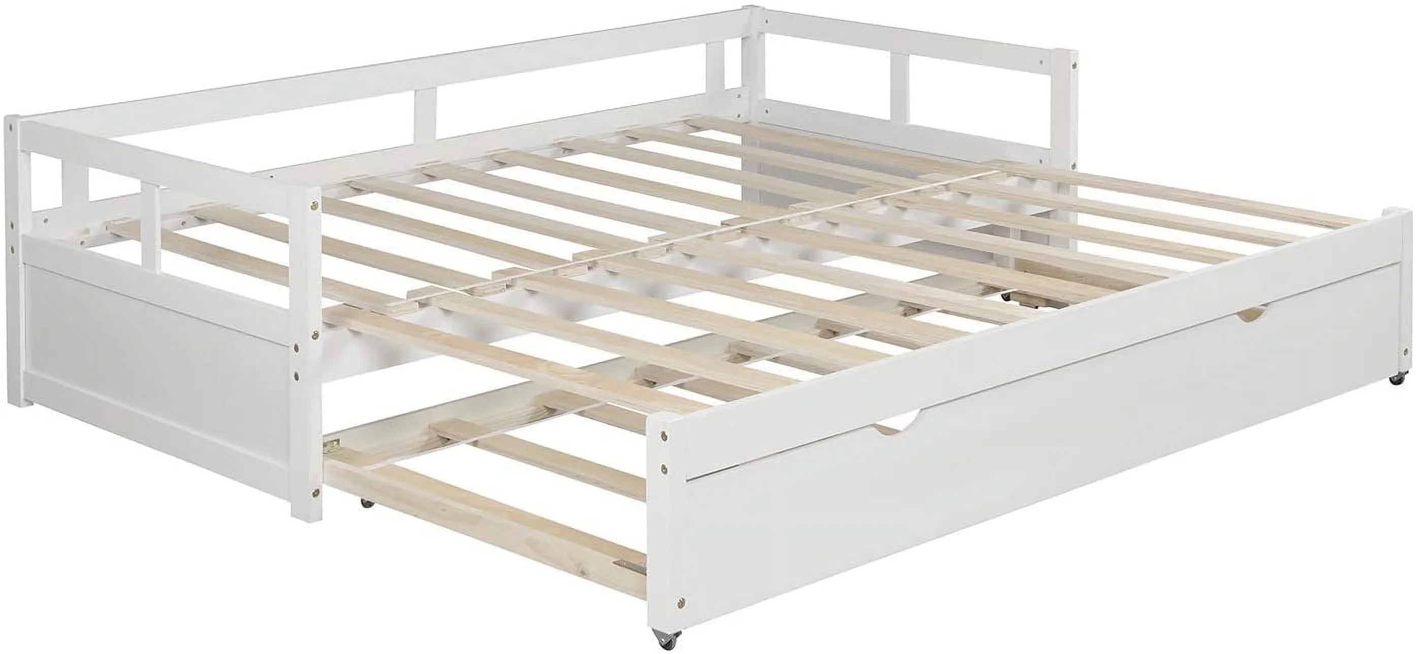 Exedable Daybed Wih rudle Bed, Wood Daybed Frame Wih Pull rudle, o Kig Desig Exedig Daybed For Kids Girls Boys ees Aduls, o Box Sprig Required, Whie