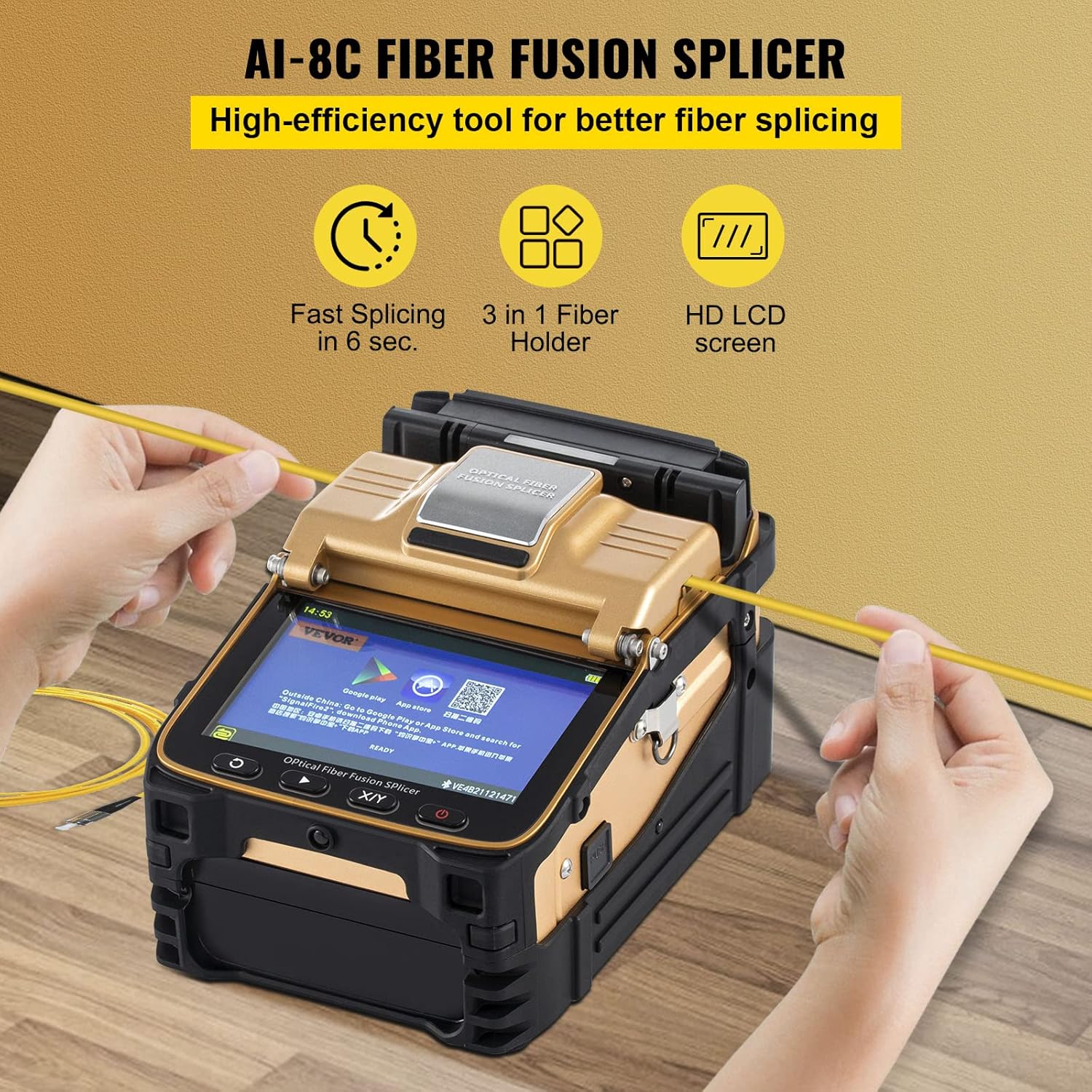Mophorn Fiber Fusion Splicer AI-8 with 6 Seconds Splicing Time,Fusion Splicer Machine Melting 15 Seconds Heating