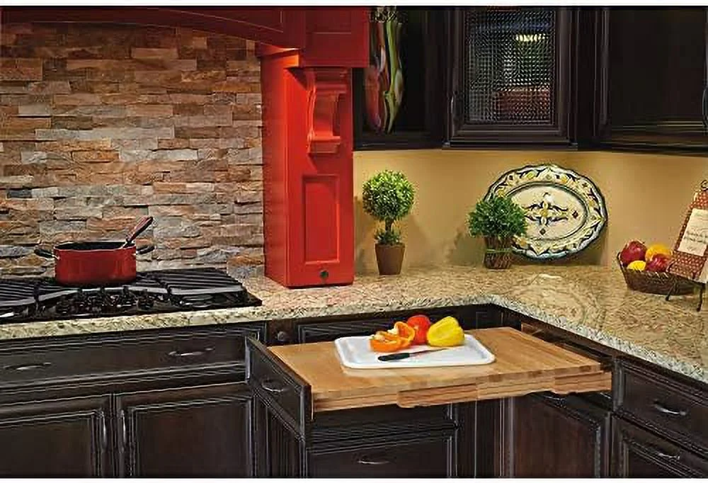 TJUNBOLIFE 31.75" Pull Out Tambour Table/ Counter Extension Top for 21.77" Drawers  Sliding Kitchen Cabinet    Maple Wood  4TT-2133-1
