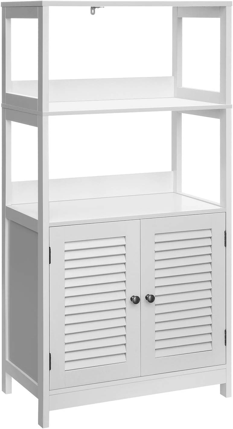 VASAGLE Bathroom Tall Cabinet, Freestanding Linen Tower, Tall Bathroom Storage Cabinet, 2 Open Shelves and Doors, 23.6 x 12.8 x 48 Inches