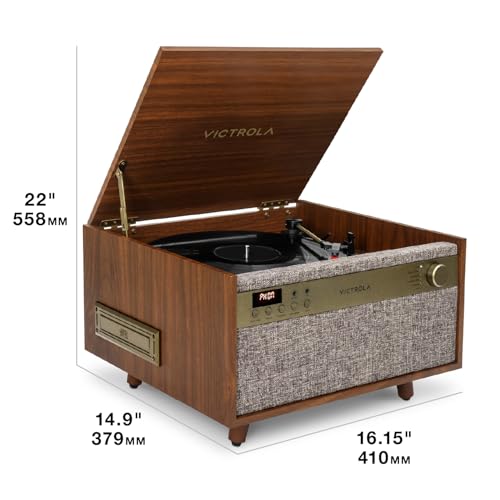 Victrola Century 6-in-1 Vinyl Record Player & Music Center &ndash; 3-Speed Turntable, CD & Cassette Player, VINYLSTREAM, Bluetooth & 3.5mm Aux