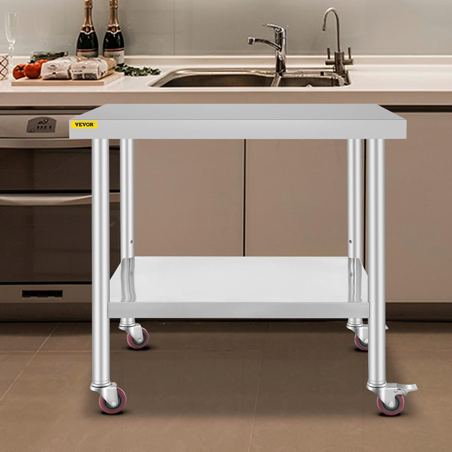 Mophorn Stainless Steel Work Table with Wheels 24 x 30 Prep Table with casters Heavy Duty Work Table for Commercial Kitchen Restaurant Business (24 x
