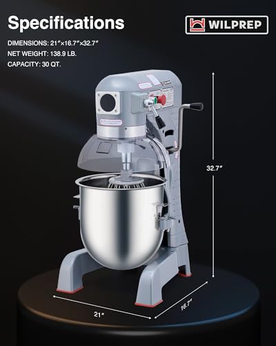 20 qt Commercial Mixer, 750W 3 Speed Commercial Food Mixer with Dough Hook Beater Whisk