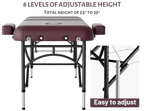 Professional Massage Table Portable 3 Fold Premium Memory Foam Aluminium Leg Hold Up to 1100LBS 8 Heights Adjustable with Carrying Bag Black