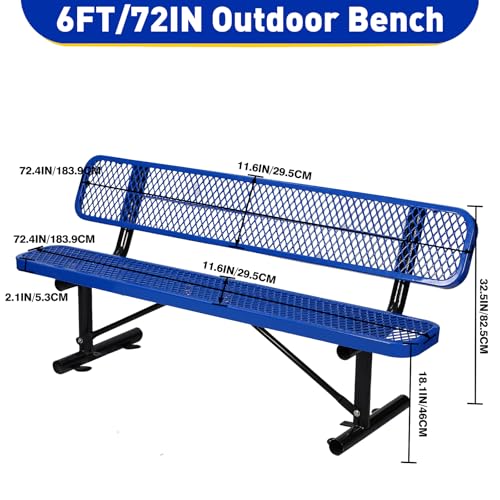 8FT Heavy Duty Park Bench with Back Portable Frame, Outdoor Metal Park Bench with Backrest, Steel Mesh Outdoor Bench for Garden, Lawn, Patio, Porch