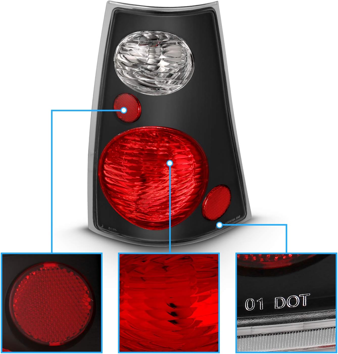 AmeriLite Black Replacement Brake Tail Lights Set for 01-05 Ford Explorer Sport Trac - Passenger and Driver Side