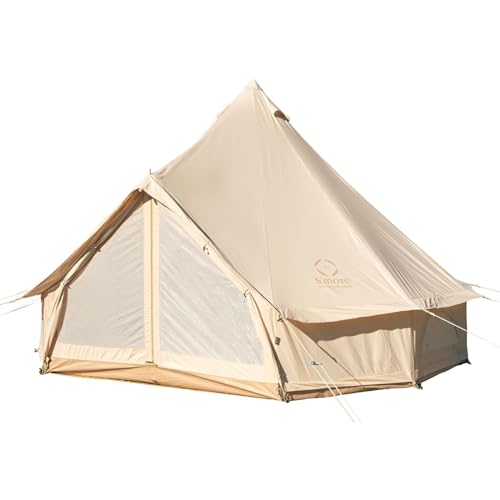S'more Canvas Bell & Teepee Camping Tent, Water Resistant, Hot Tent with Stove Jack, 4 Season Outdoor Glamping Tent