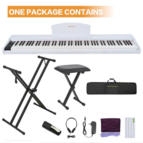 Digital Piano 88 Key Weighted with Piano Bench, 88 Key Full Size Semi Weighted Keyboard Piano, Electronic Piano for Beginner,with Adjustable Stand