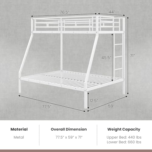 KOMFOTT Twin Over Full Bunk Bed with Trundle, Heavy-Duty Metal Bunk Bed Frame with Guardrail & 2 Ladders, Space-Saving Bunk Bed for Kids/Teens/Adults