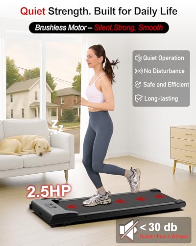 Lichico Walking Pad Under Desk Treadmill，Portable Small Treadmills for Home and Office，Super Quiet Brushless Motorized Walking Jogging Running