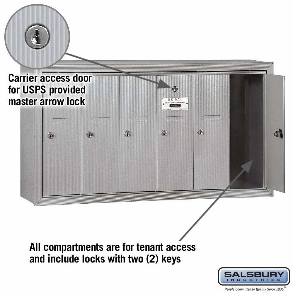 Salsbury Industries 3506ASU Vertical Mailbox - 6 Doors - Aluminum - Surface Mounted - USPS Access