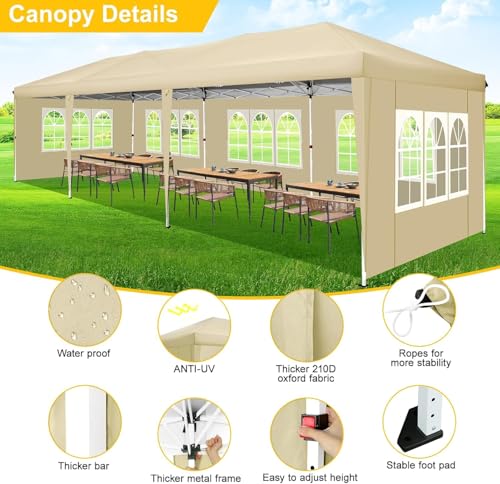 COBIZI Canopy 10x20 Pop Up Canopy Tent with 6 Sidewalls Party Tents for Parties Weddings Backyard Waterproof Canopy Outdoor Commercial Canopy Event