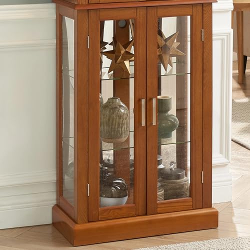 Curio Glass Display Cabinet with Lighted and Mirrored Back Panel,China Cabinets with Glass Doors