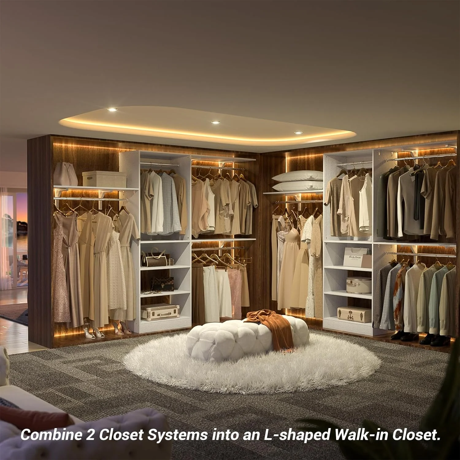 Homieasy 96'' Closet System, 8FT Walk In Closet Organizer with 3 Shelving Towers, Heavy Duty Bedroom Wardrobe with 5 Shelves