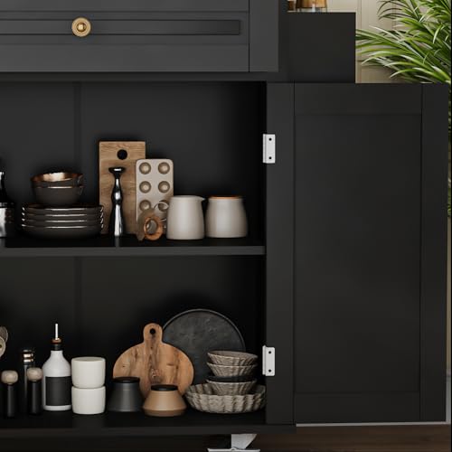 67’’ Movable Kitchen Island with Drop Leaf and Power Outlet, Lockable Sliding Countertop Rolling Island Cart with 2 Large Drawers, Spice, Towel Rack
