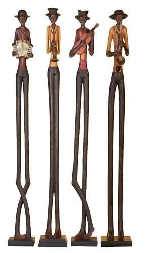 Deco 79 Polystone Musician Decorative Sculpture Tall Long Legged Jazz Band Home Decor Statues with Black Base Stand, Set of 4 Accent Figurines 5"W