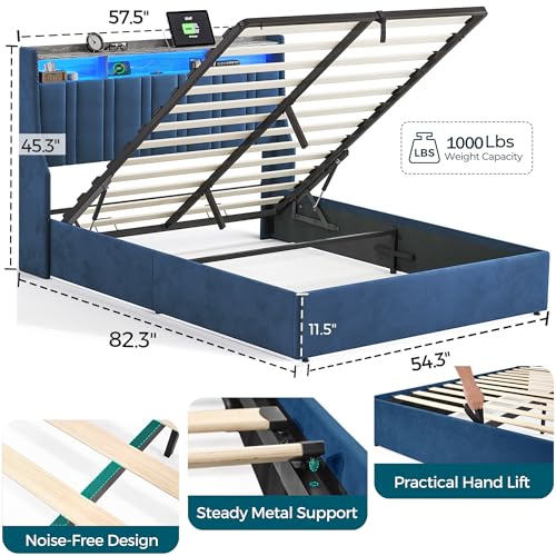 LINSY Lift Up Storage Bed Queen Bed Frame with Storage, Upholstered Bed Frames with Headboard