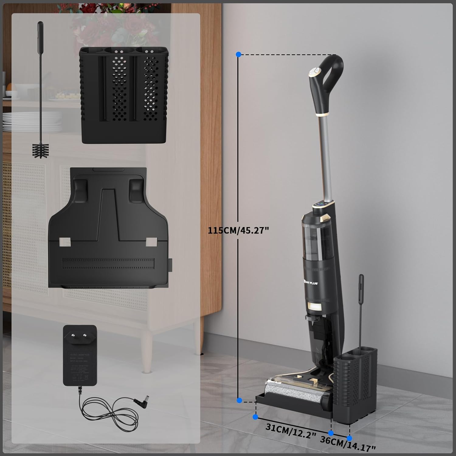 Cordless Stick Vacuum with 2 Modes Power Suction, Wet Dry Vacuum Cleaner for Hard Floor, Multi-Purpose Vacuum Self Cleaning System and Dual Tank