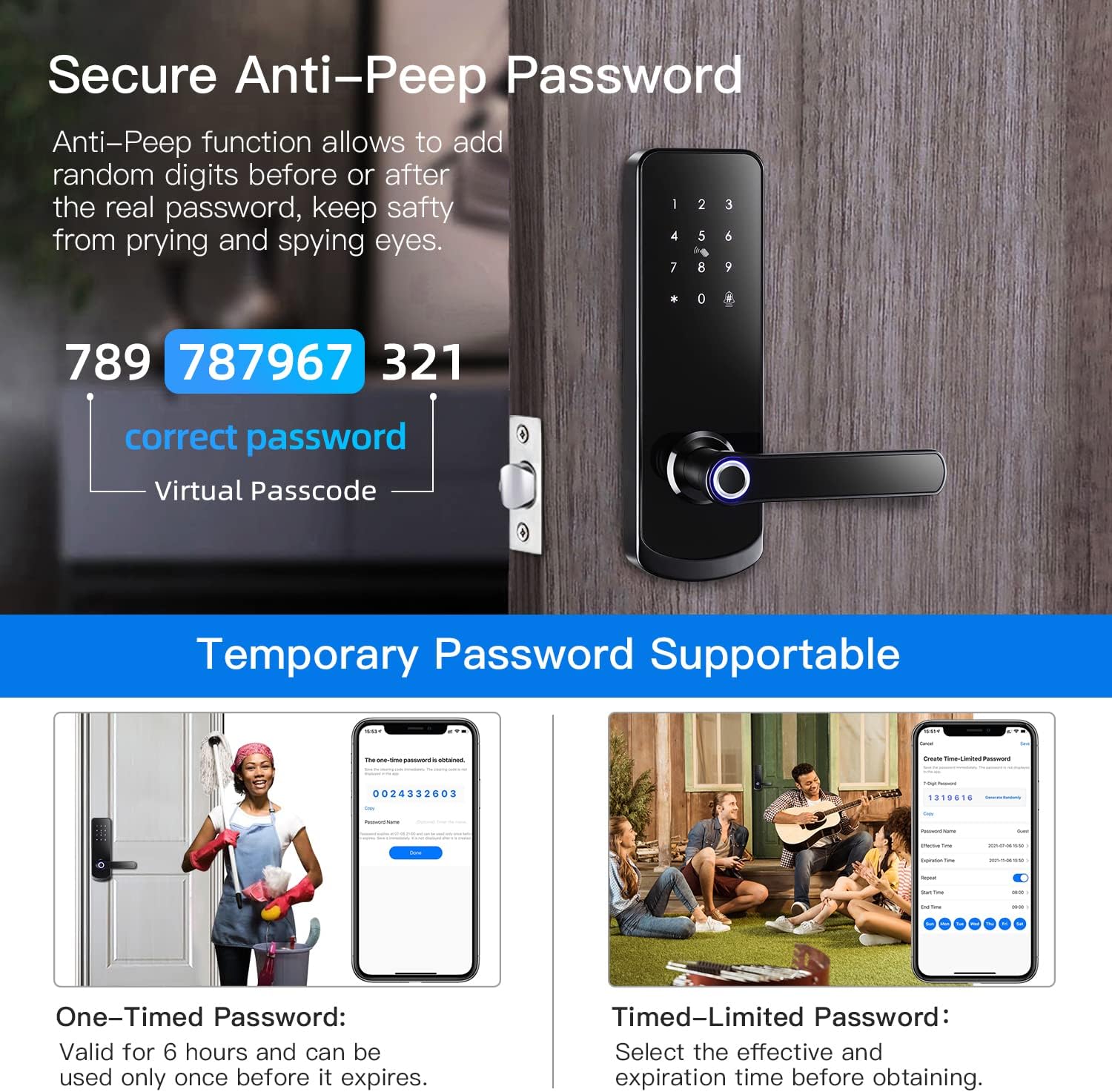 LOQRON Fingerprint Smart Door Lock, Security Keyless Entry Door Lock with Reversible Handle, Weatherproof Electronic Deadbolt