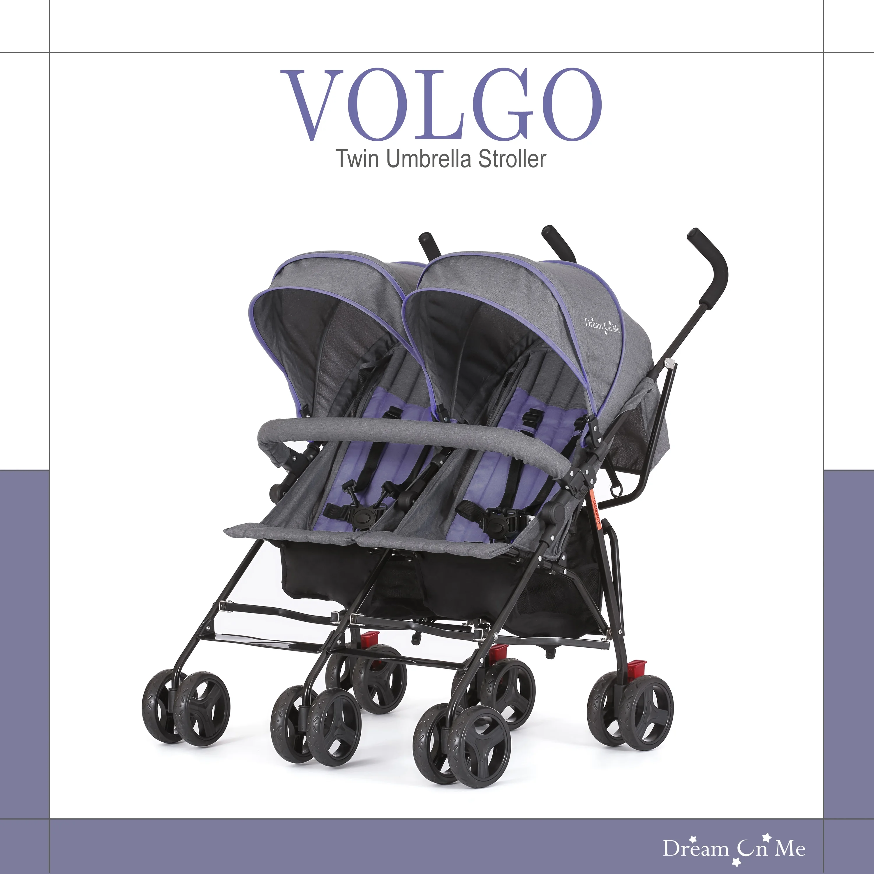 Dream On Me Volgo Twin Umbrella Stroller, Purple and Dark Grey