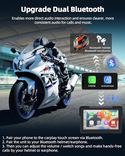 Motorcycle CarPlay & Android Auto 7 inch Motorcycle DVR Wireless Carplay Screen for Moto with Dual 2K Cameras GPS Navigation for Motorbike