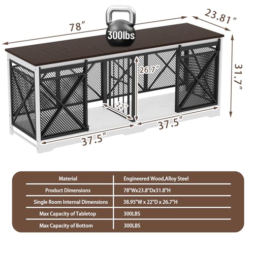 COZPAW 78 Inch Double Dog Crate Furniture, Extra Large Dog Kennel Indoor for Medium Large 2 Dogs