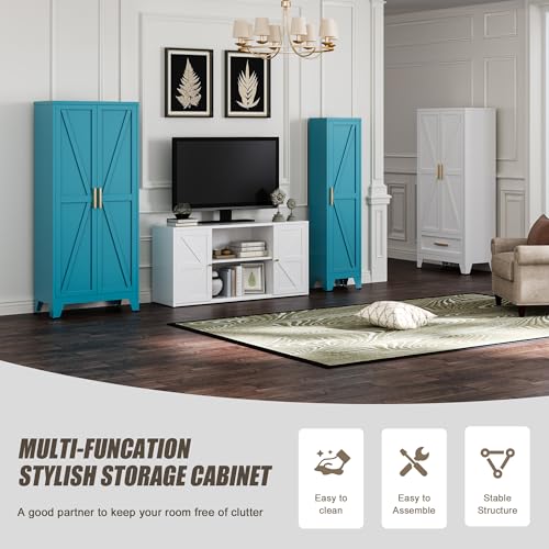 Tall Bathroom Cabinet,Narrow Metal Storage Cabinet with 5 Adjustable Shelves and Single Barn Door,Slim Pantry Storage Organizer for Bathroom,Kitchen