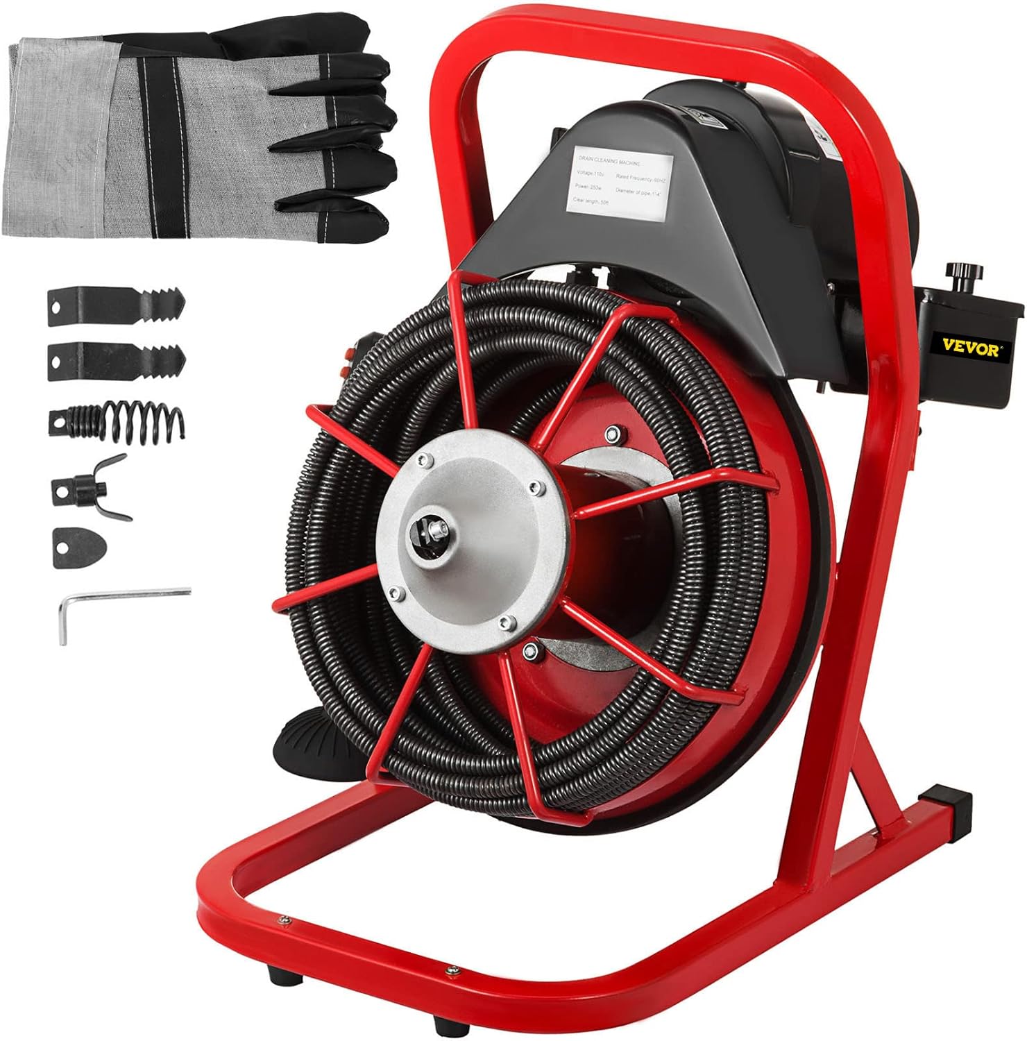 VEVOR 50 Ft x 3/8 Inch Drain Cleaner Machine fit 1 Inch (25mm) to 4 Inch(100mm) Pipes 250W Drain Cleaning Machine Portable Electric Drain Auger with