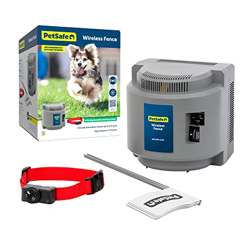 PetSafe Original Wireless Electric Fence for Dogs, Portable for Travel Covers Up to 1/2 Acre, Waterproof Collar for Pets 8lb+ with Tone/Static (Gray)